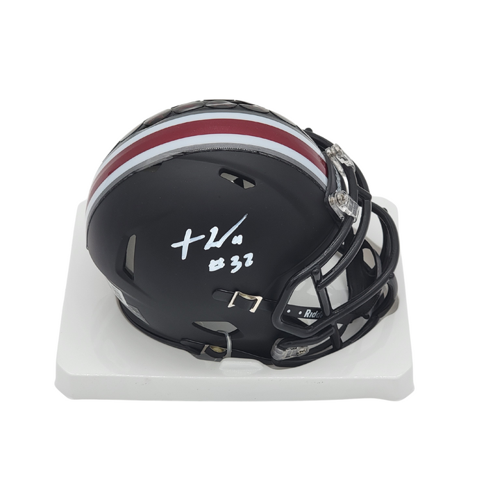 TreVeyon Henderson Signed Ohio State Black Mini Helmet - Beckett-Powers Sports Memorabilia