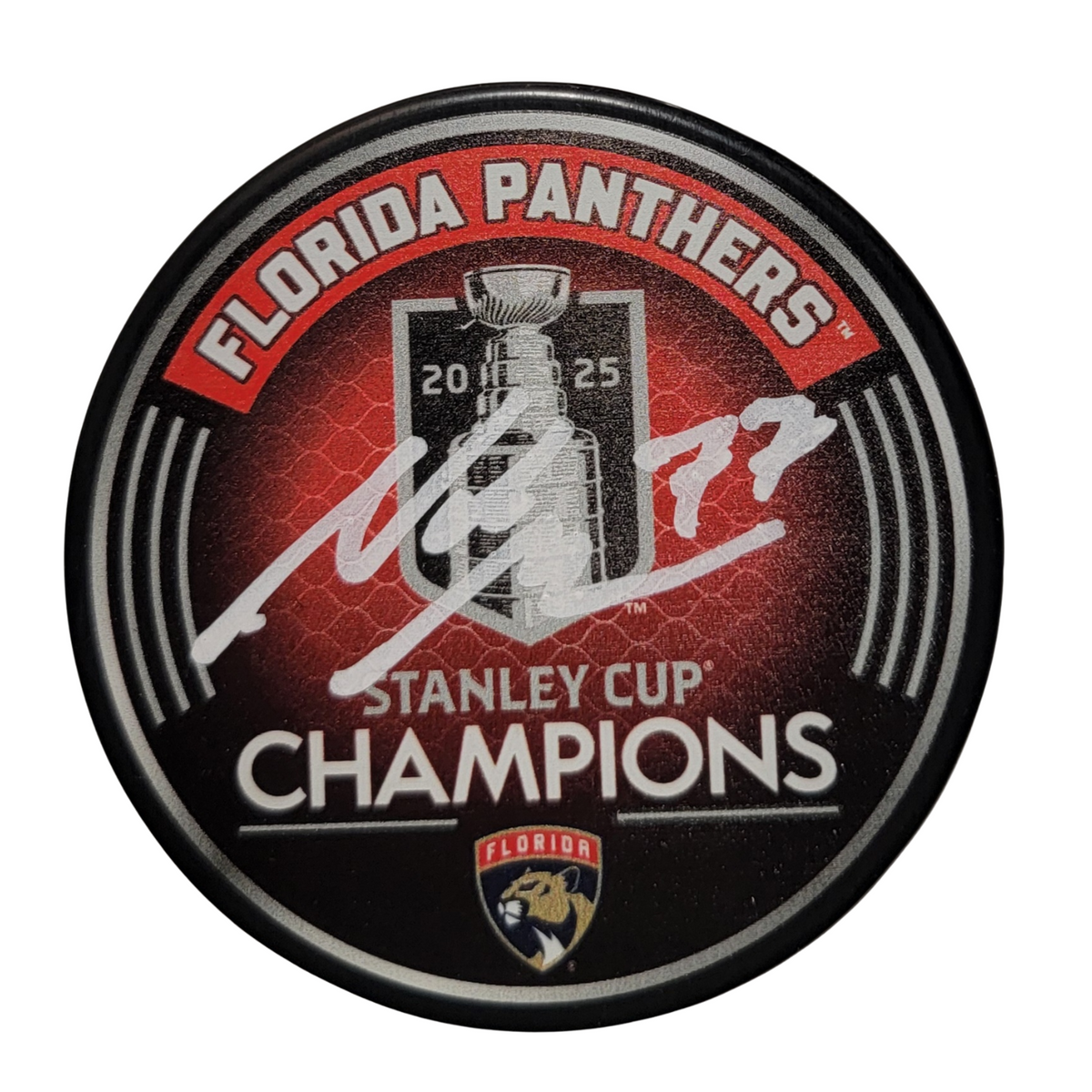 Niko Mikkola Signed Florida Panthers 2025 Stanley Cup Champions Hockey Puck JSA-Powers Sports Memorabilia