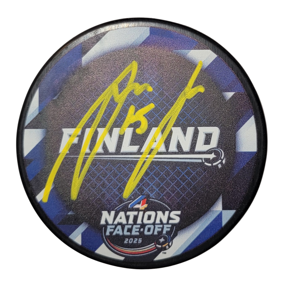 Anton Lundell Signed 2025 Finland 4 Nations Face Off Hockey Puck Beckett Authenticated-Powers Sports Memorabilia