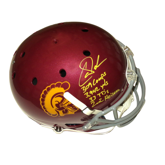 Carson Palmer Signed USC Trojans Schutt Replica Full Size Helmet W/2002 Heisman and Stats - Beckett-Powers Sports Memorabilia