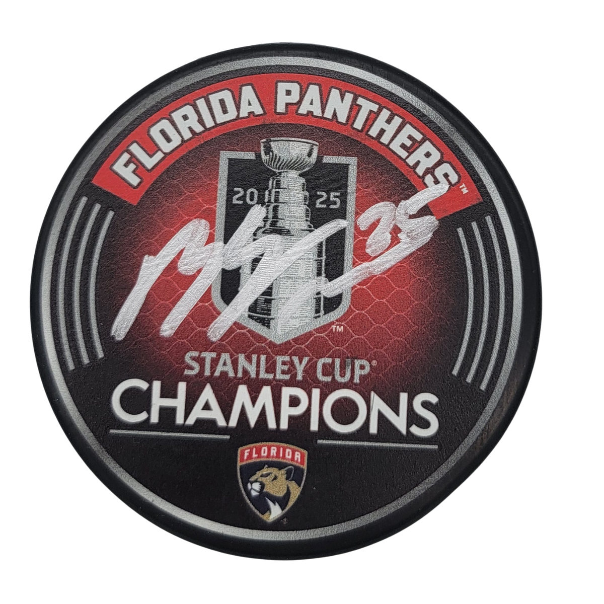 Mackie Samoskevich Signed Florida Panthers 2025 Stanley Cup Champions Puck JSA Witness-Powers Sports Memorabilia