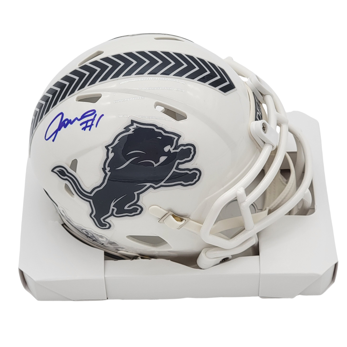 Jameson Williams Signed Detroit Lions White Salute to Service Mini Helmet Beckett-Powers Sports Memorabilia