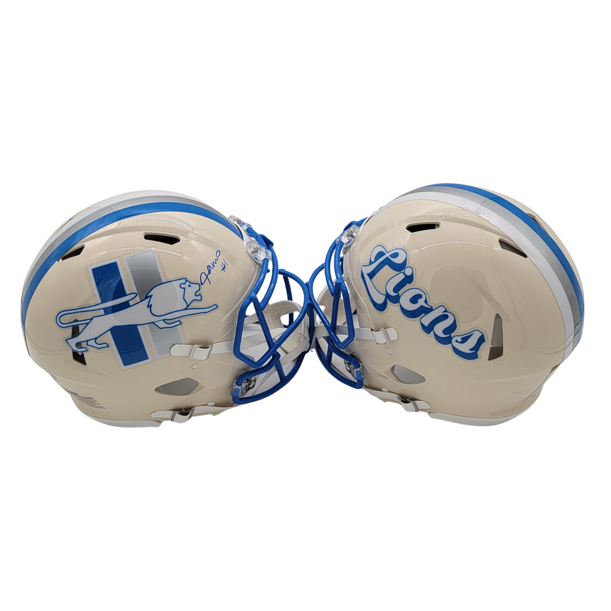 Jameson Williams Signed Detroit Lions Retro Authentic Full Size Helmet - Beckett-Powers Sports Memorabilia