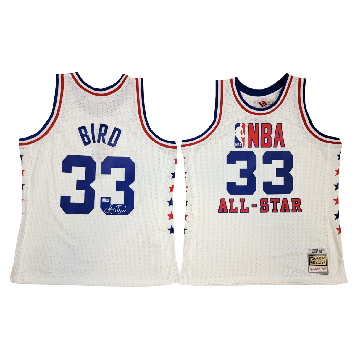 Larry Bird Autographed Boston Celtics Mitchell & Ness Swingman 1985 All Star Jersey Beckett Witnessed-Powers Sports Memorabilia