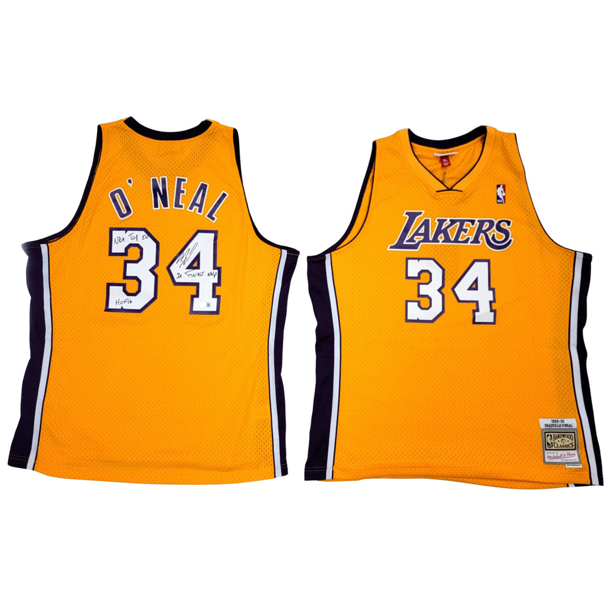 Shaquille O'Neal Autographed Los Angeles Lakers 1999-2000 Mitchell & Ness Swingman Jersey W/ HOF 16 ,NBA Top 50 & 3X Finals MVP Beckett Witnessed-Powers Sports Memorabilia