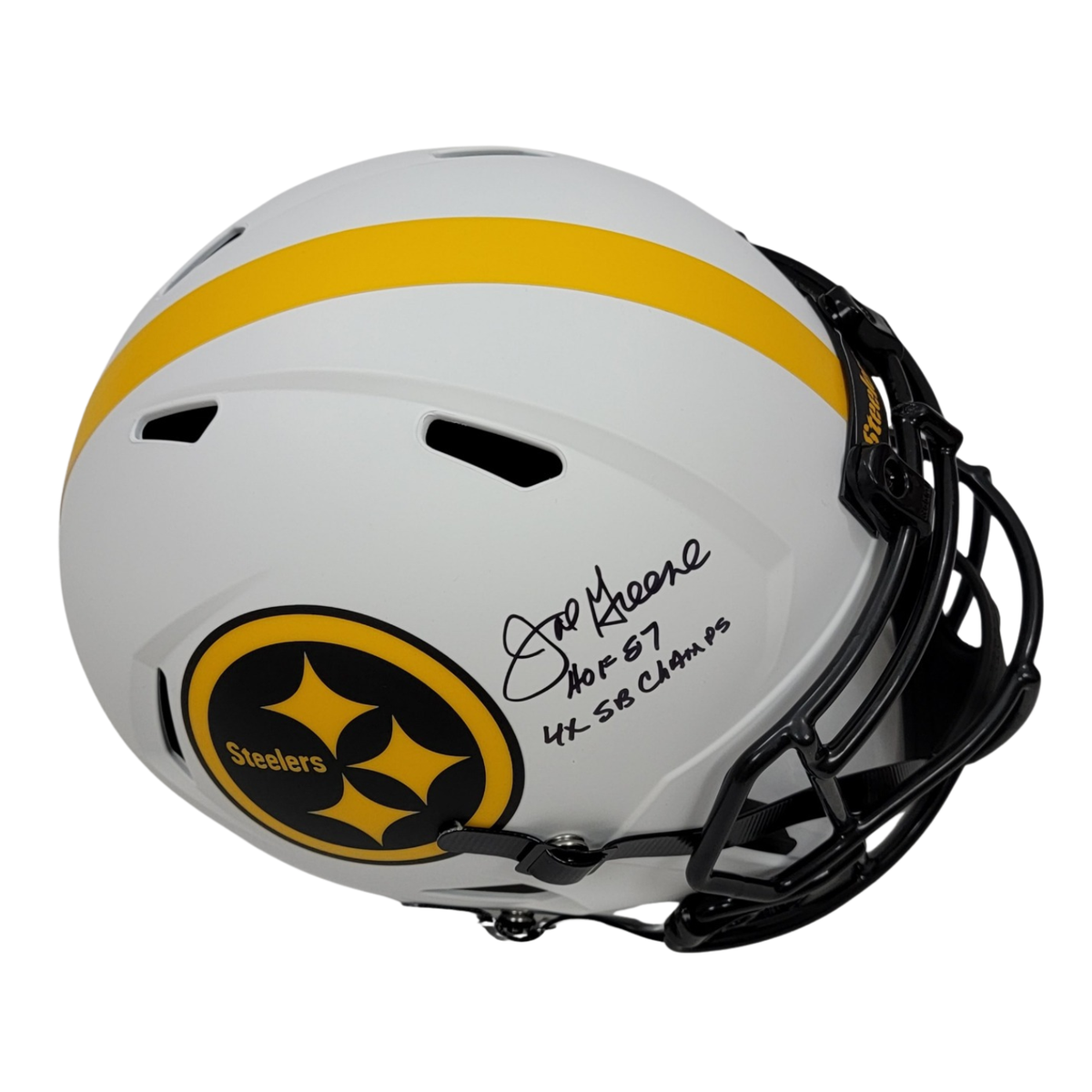 Joe Greene Autographed Pittsburgh Steelers Riddell Lunar Eclipse Replica Helmet W/ HOF 87 & 4X SB Champs Beckett Witness-Powers Sports Memorabilia