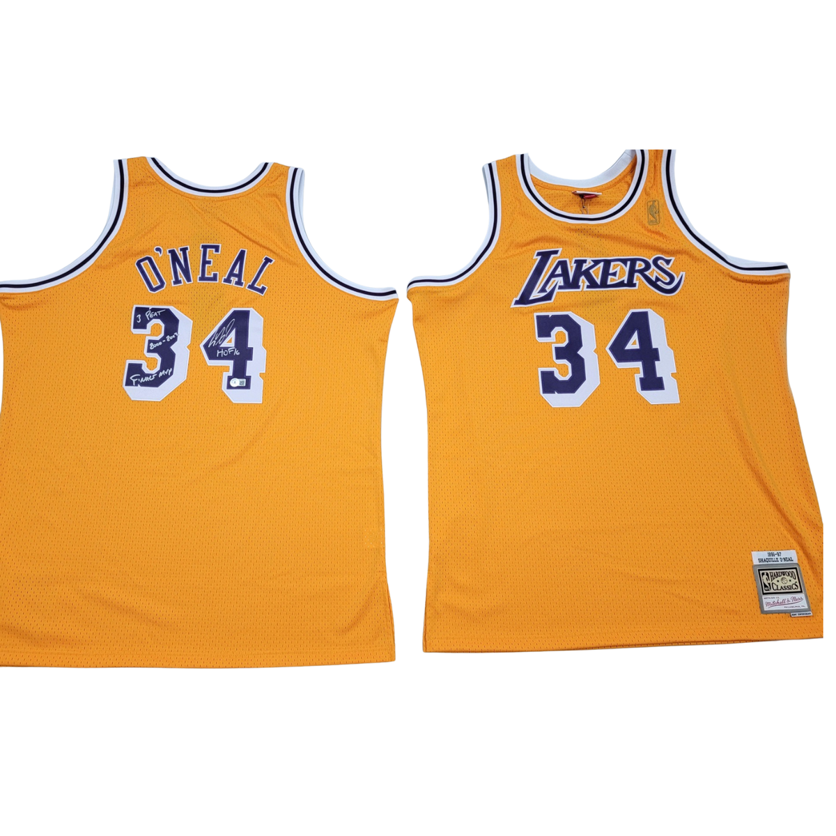 Shaquille O'Neal Autographed Los Angeles Lakers 1996-97 Mitchell & Ness Jersey W/ 3 Peat 2000-2002 Finals MVP & HOF 16 Beckett Witnessed-Powers Sports Memorabilia