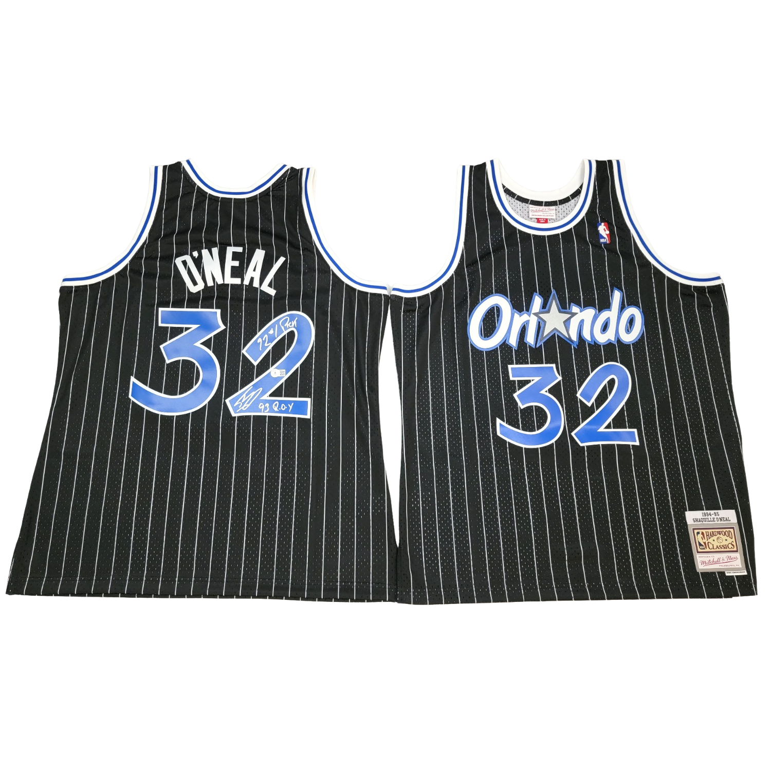Shaquille O'Neal Signed Orlando Magic 1994-95 Mitchell & Ness Jersey W/ 92 #1 Pick & 93 ROY - Beckett-Powers Sports Memorabilia