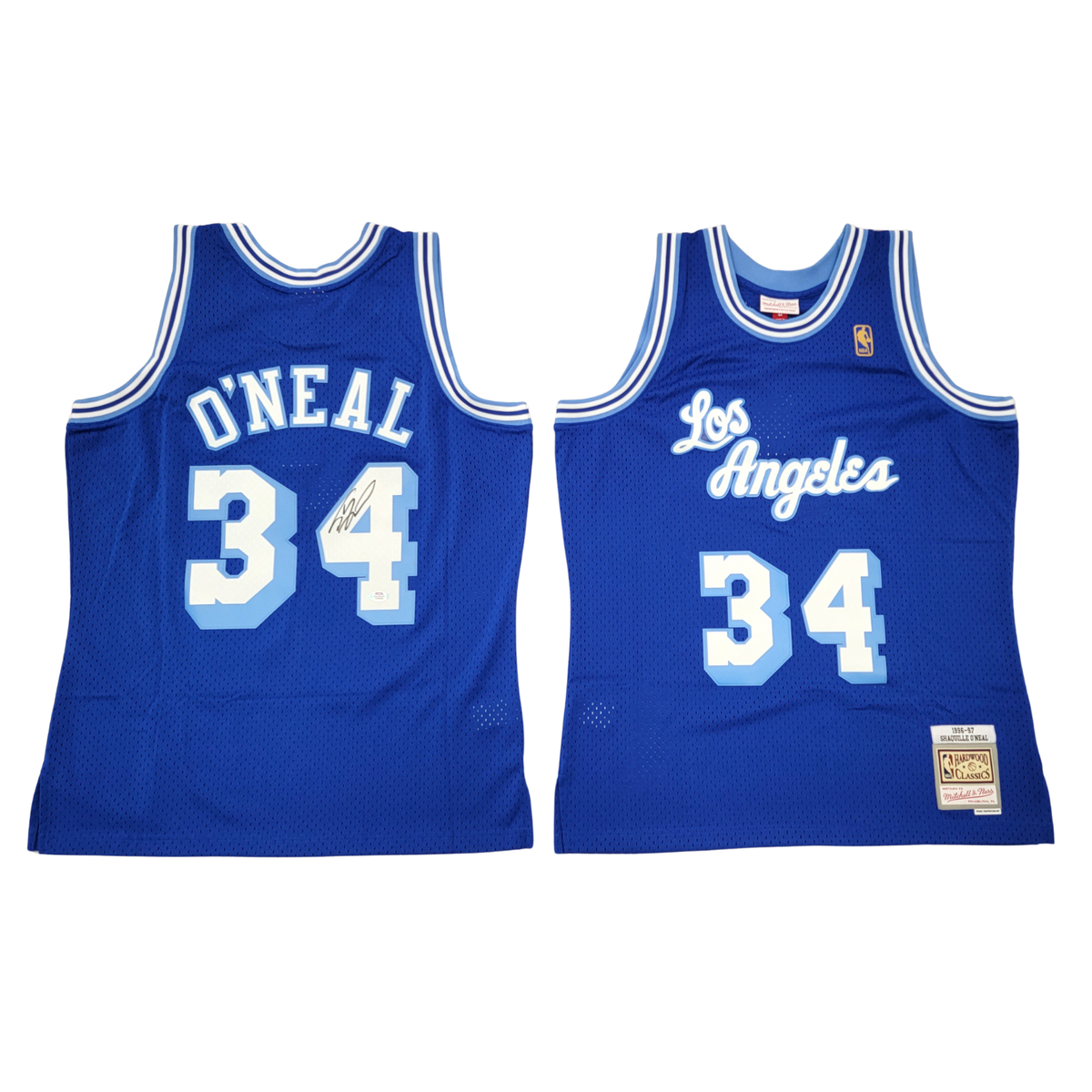 Shaquille O'Neal Autographed Los Angeles Lakers 1996-97 Throwback Blue Mitchell & Ness Jersey Beckett Witnessed-Powers Sports Memorabilia