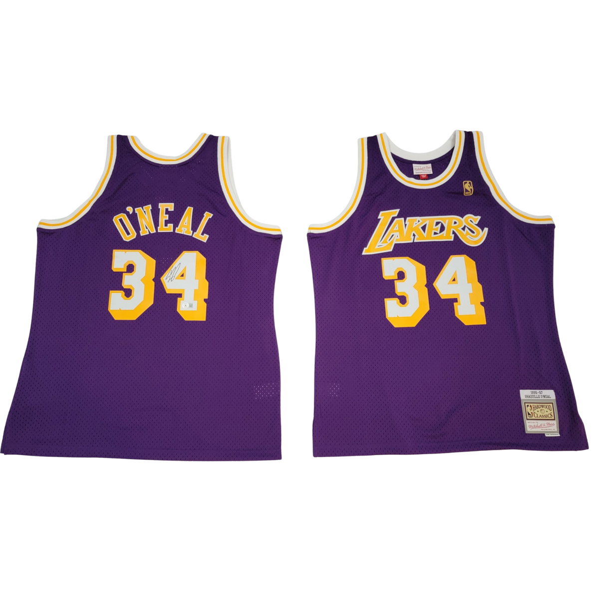 Shaquille O'Neal Autographed Los Angeles Lakers 1996-97 Purple Mitchell & Ness Jersey Beckett Witnessed-Powers Sports Memorabilia