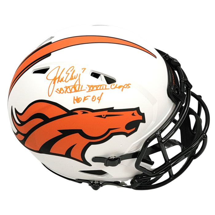 John Elway Signed Denver Broncos Riddell Lunar Eclipse Authentic Full Size Helmet W/ SB Champs & HOF 04 - Beckett-Powers Sports Memorabilia