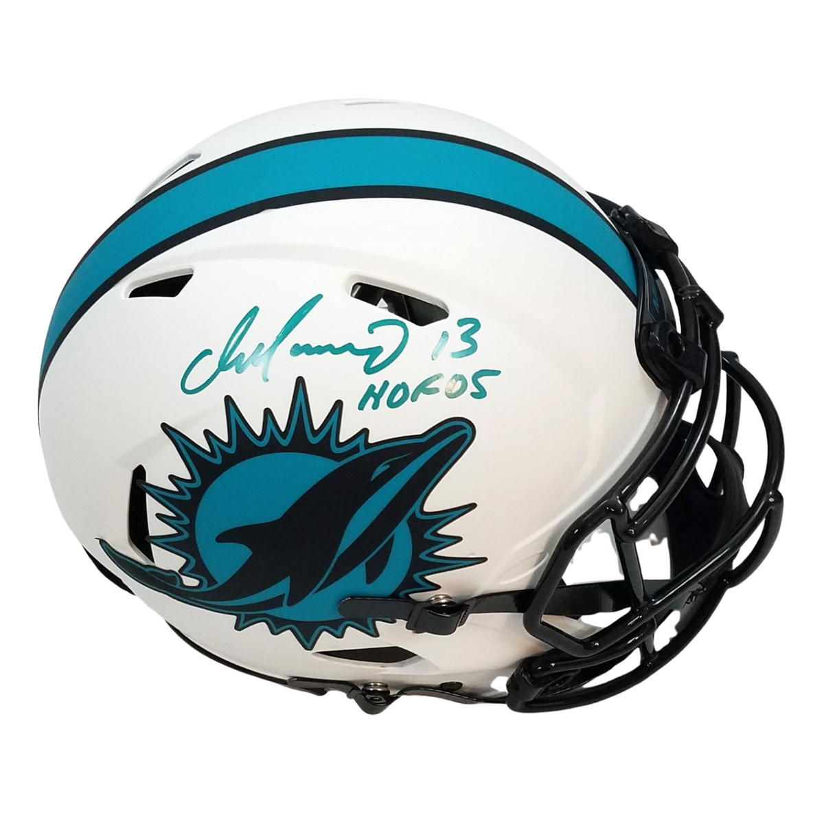 Dan Marino Autographed Miami Dolphins Riddell Lunar Eclipse Authentic Helmet Beckett Witnessed W/ HOF 05 Teal Paint-Powers Sports Memorabilia