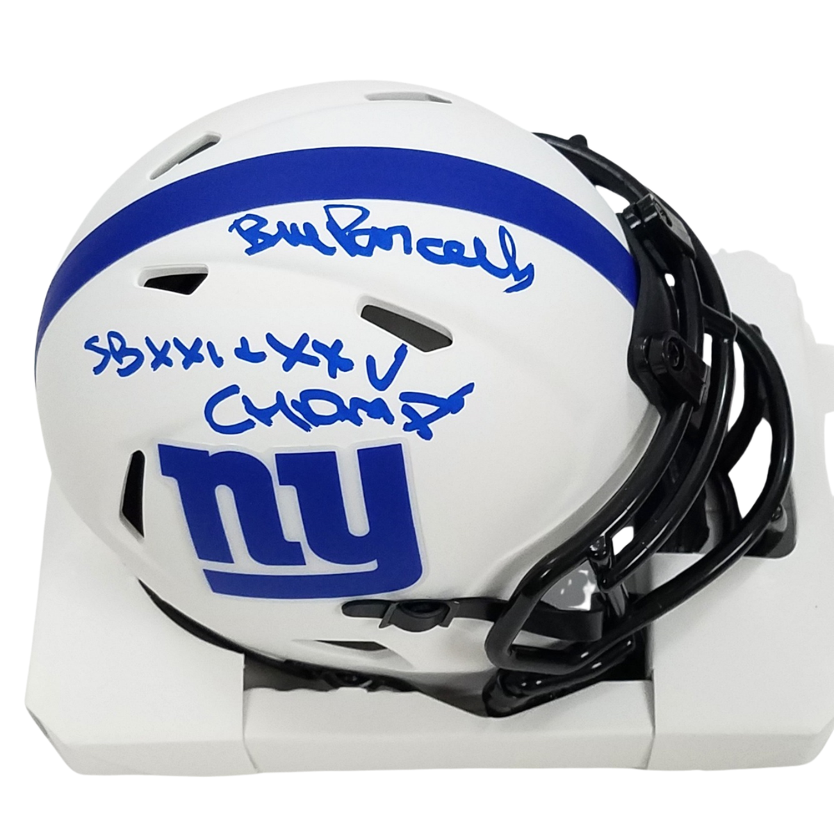 Bill Parcells Autographed New York Giants Lunar Eclipse Mini Helmet W/ SB XXI XXV Champs Beckett Witnessed-Powers Sports Memorabilia