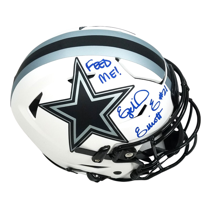 Ezekiel Elliott Signed Dallas Cowboys Riddell Lunar Speed Flex Authentic Full Size Helmet W/ Feed Me - Beckett-Powers Sports Memorabilia