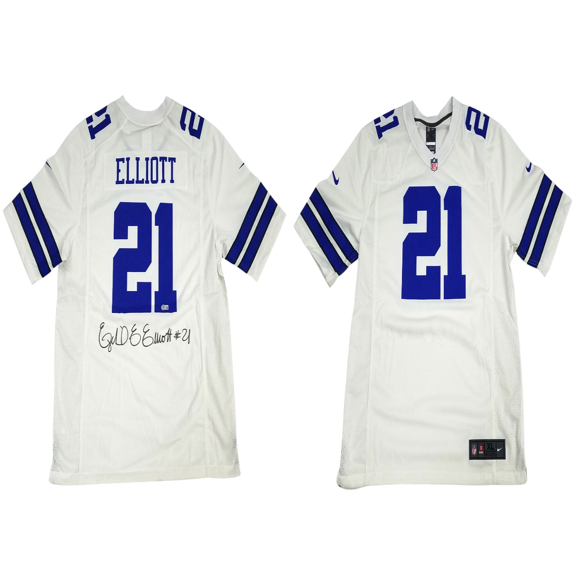 Ezekiel Elliott Autographed Dallas Cowboys Nike White Jersey Beckett Witnessed-Powers Sports Memorabilia