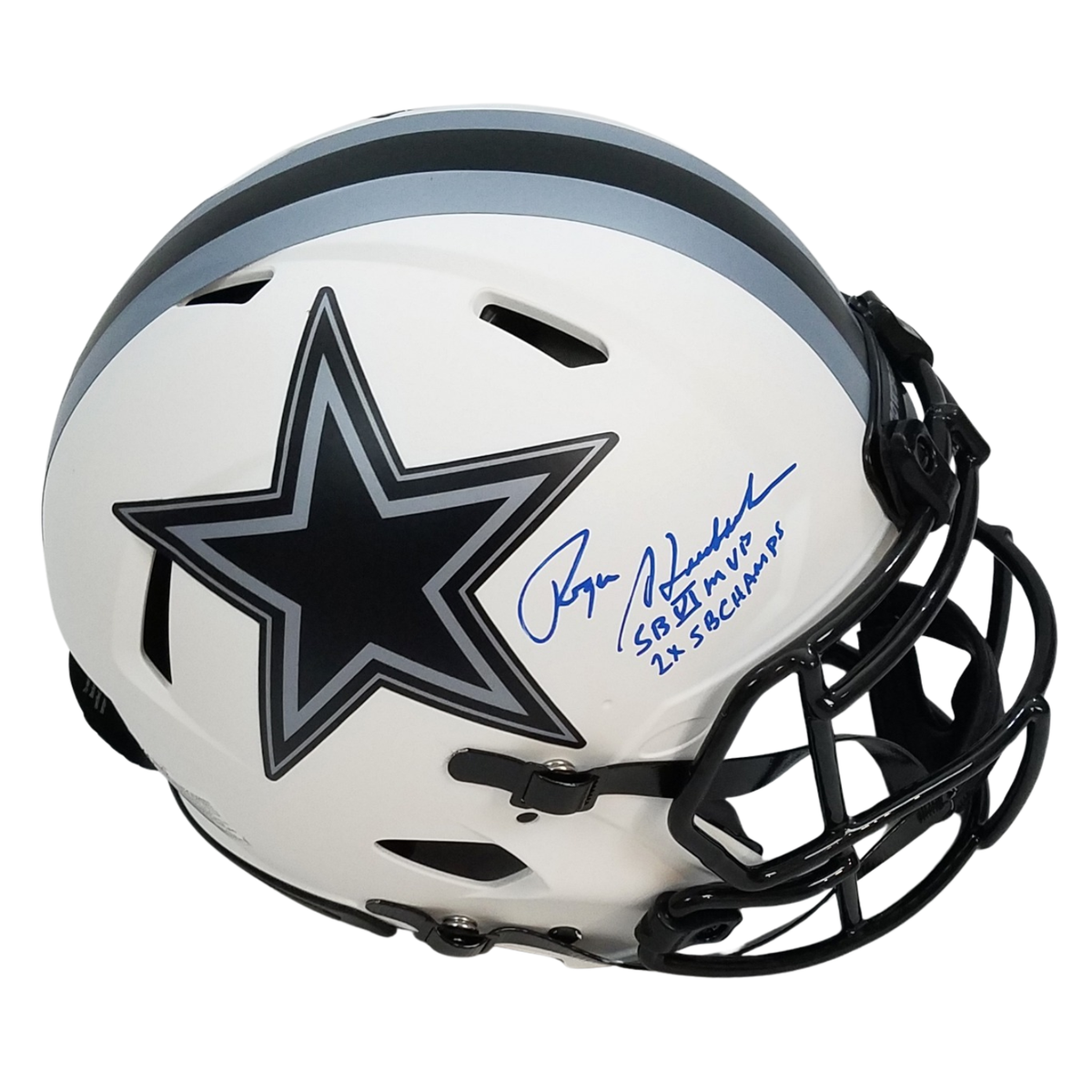 Roger Staubach Autographed Dallas Cowboys Riddell Authentic Lunar Eclipse Helmet W/ SB VI MVP & 2X SB Champs Beckett Witnessed-Powers Sports Memorabilia
