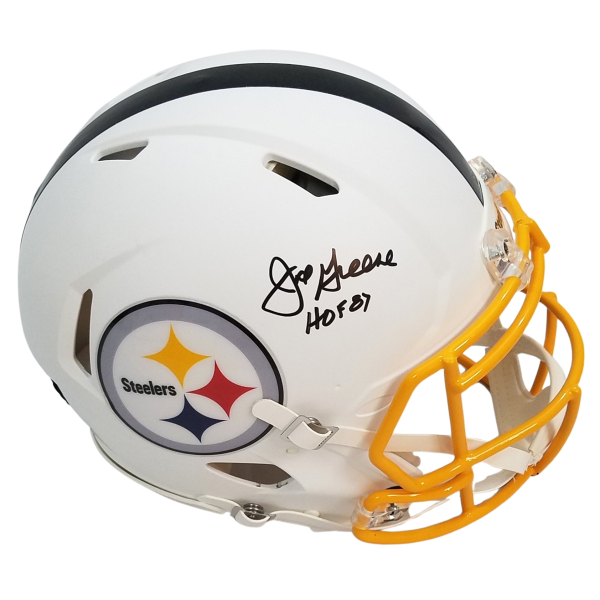 Joe Greene Autographed Pittsburgh Steelers Riddell Authentic Matte Flat White Helmet W/ HOF 87 Beckett Witnessed-Powers Sports Memorabilia