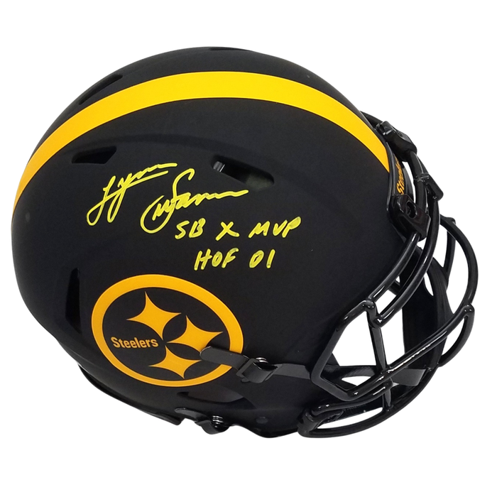 Lynn Swann Signed Pittsburgh Steelers Riddell Authentic Eclipse Full Size Helmet W/ HOF 01 & SB X MVP - Beckett-Powers Sports Memorabilia