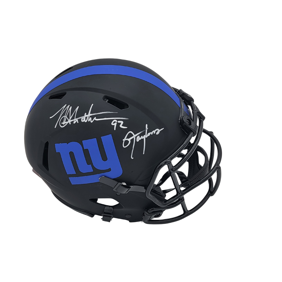 Lawrence Taylor & Michael Strahan Autographed New York Giants Riddell Authentic Eclipse Helmet Beckett Witnessed-Powers Sports Memorabilia