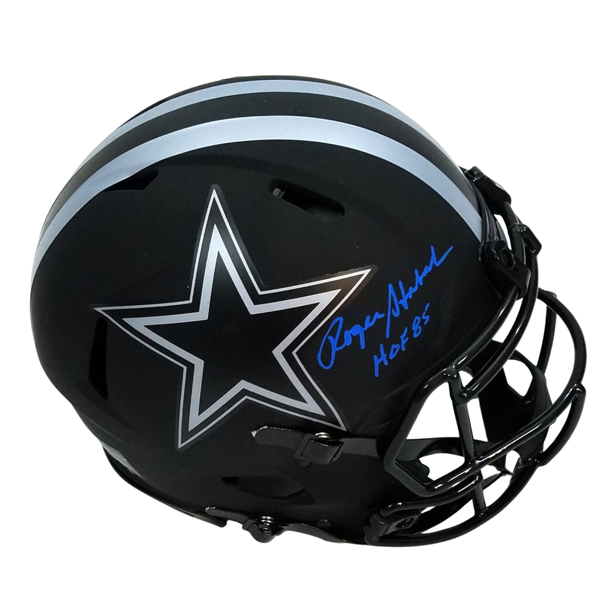 Roger Staubach Autographed Dallas Cowboys Riddell Authentic Eclipse W/ HOF 85 Helmet Beckett Witnessed-Powers Sports Memorabilia