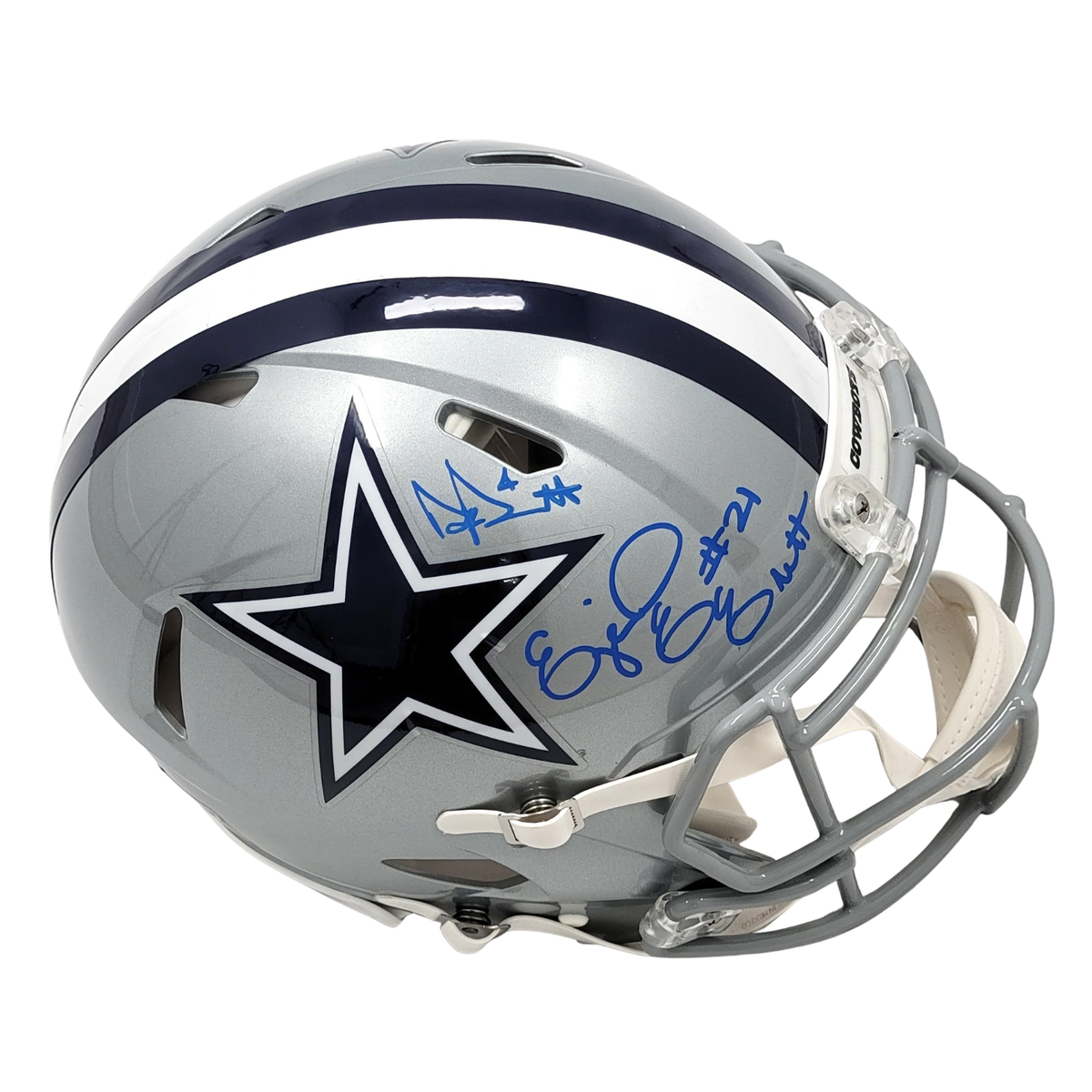 Dak Prescott & Ezekiel Elliott Autographed Dallas Cowboys Riddell Speed Authentic Helmet Beckett Witnessed-Powers Sports Memorabilia