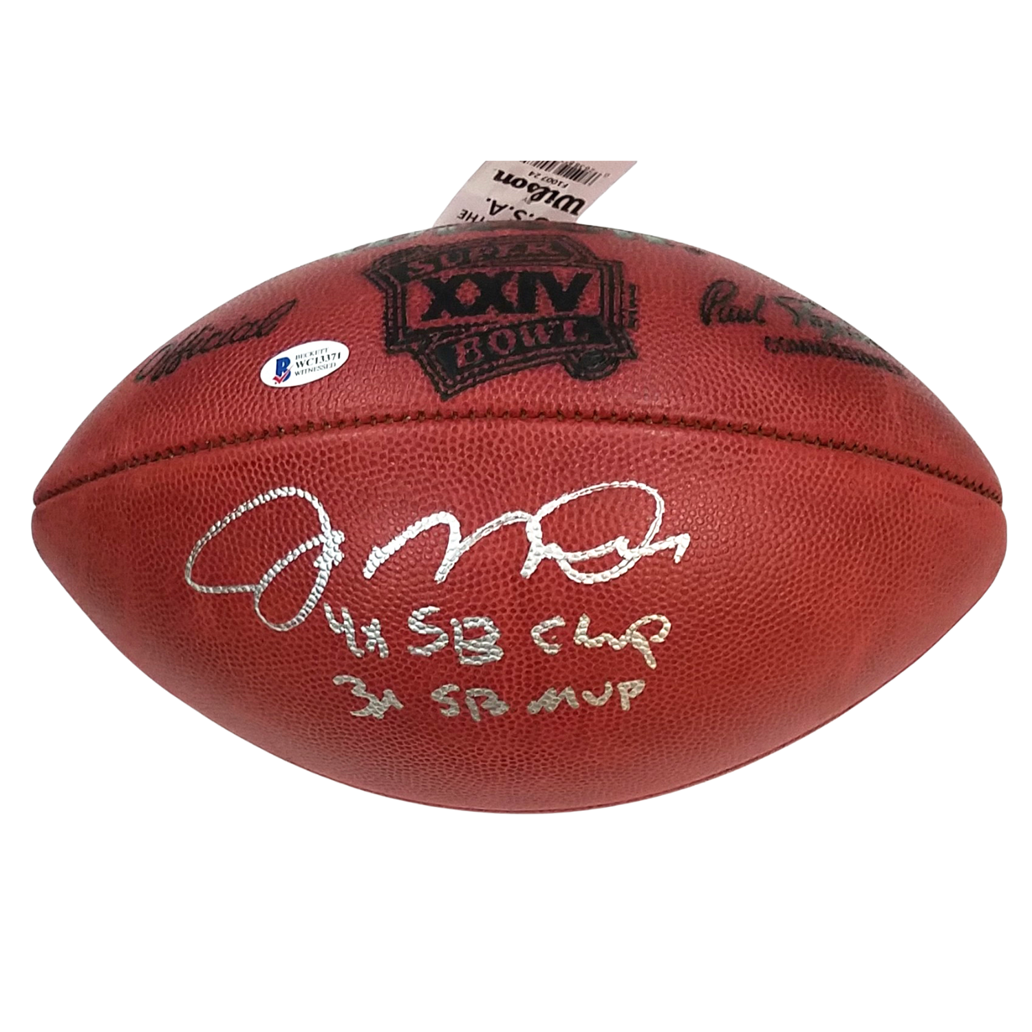 Joe Montana Signed San Francisco 49ers Super Bowl XXIV Football W/ 3X SB MVP 4X SB Champ - Beckett-Powers Sports Memorabilia