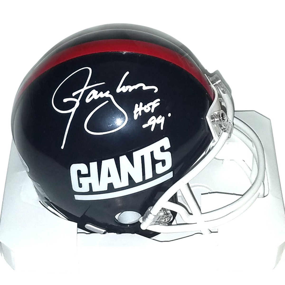 Lawrence Taylor Autographed New York Giants T/B Riddell Mini Helmet W/ HOF 99 Beckett Witnessed White Paint-Powers Sports Memorabilia