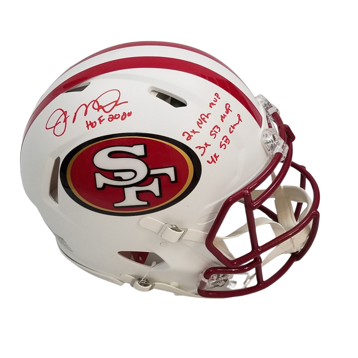 Joe Montana Autographed San Francisco 49ers Limited Edition Riddell Matte Flat White Speed Authentic Helmet W/ HOF 2000, 2X NFL MVP, 3X SB MVP, 4X SB Champs Beckett Witnessed-Powers Sports Memorabilia