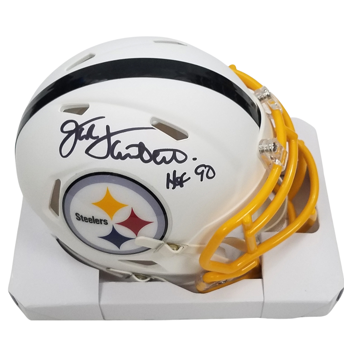 Jack Lambert Autographed Pittsburgh Steelers Riddell Matte Flat White Speed Mini Helmet W/ HOF 90 Beckett Authenticated-Powers Sports Memorabilia