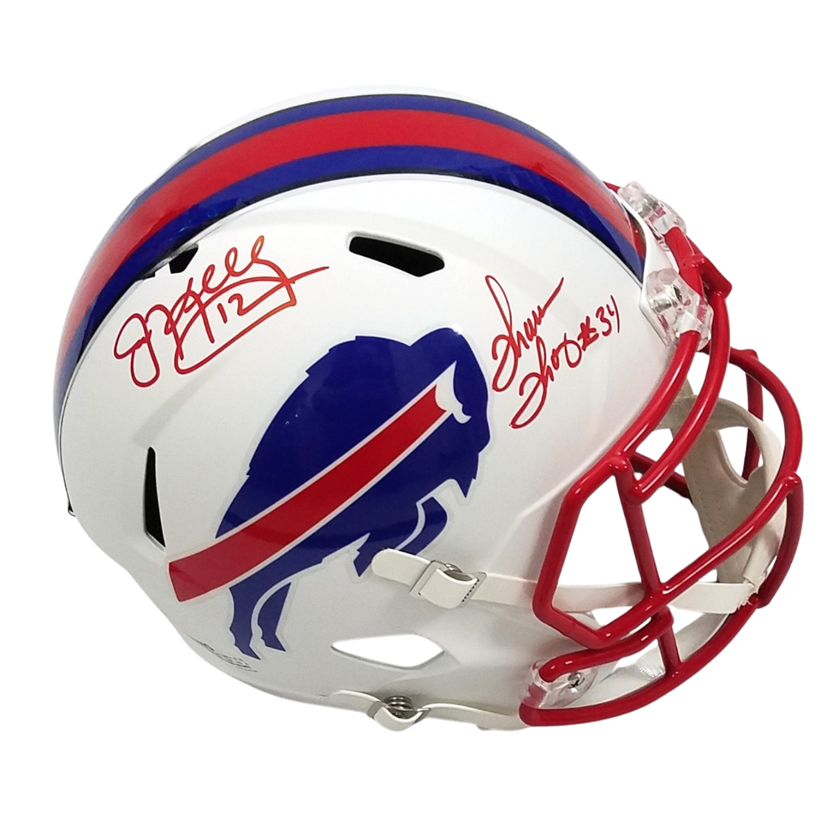 Jim Kelly & Thurman Thomas Autographed Buffalo Bills Riddell Matte Flat White Speed Replica Helmet Beckett Authenticated-Powers Sports Memorabilia