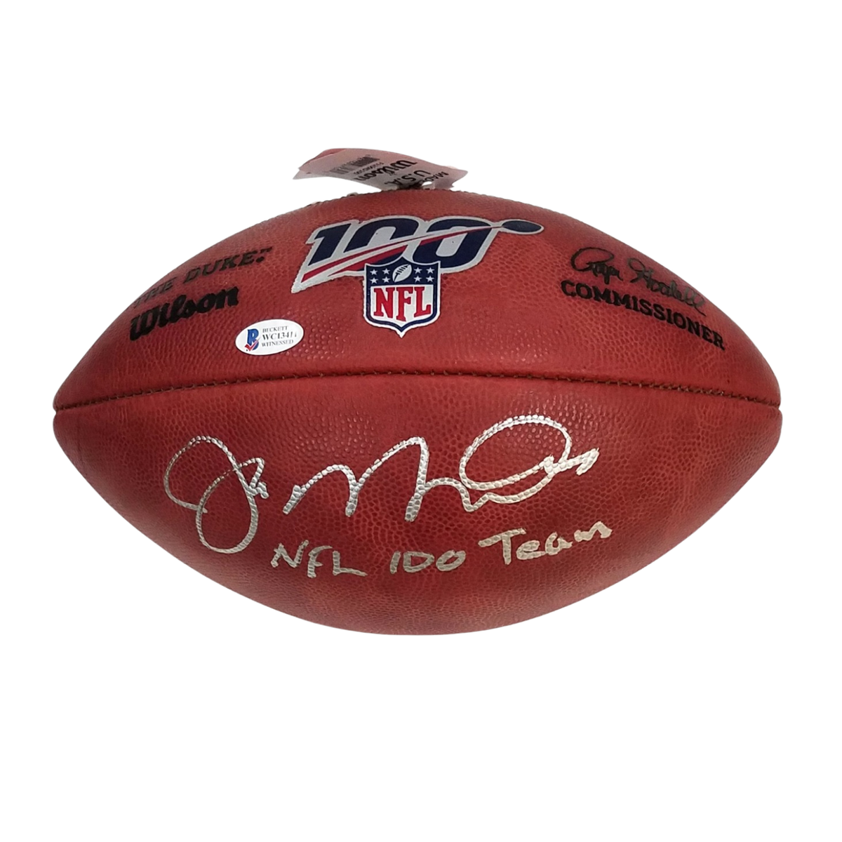 Joe Montana Autographed San Francisco 49ers The Duke NFL 100 Football W/ NFL 100 Team Beckett Witnessed-Powers Sports Memorabilia