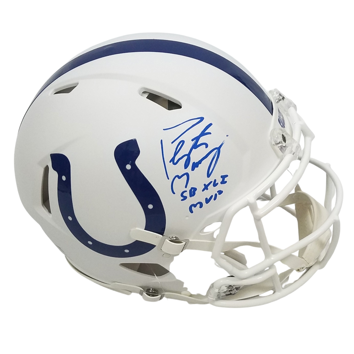 Peyton Manning Autographed Indianapolis Colts Riddell Flat Matte White Speed Authentic Helmet W/ SB XLI MVP Fanatics Authentic-Powers Sports Memorabilia