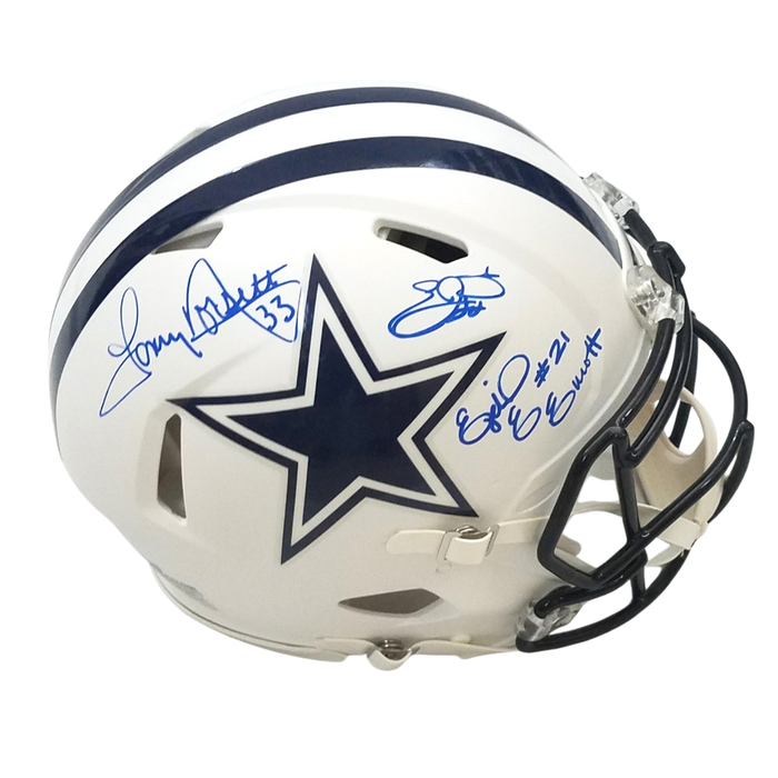 Emmitt Smith & Ezekiel Elliott & Tony Dorsett Signed Dallas Cowboys Riddell Flat Matte White Speed Authentic Full Size Helmet - Beckett-Powers Sports Memorabilia