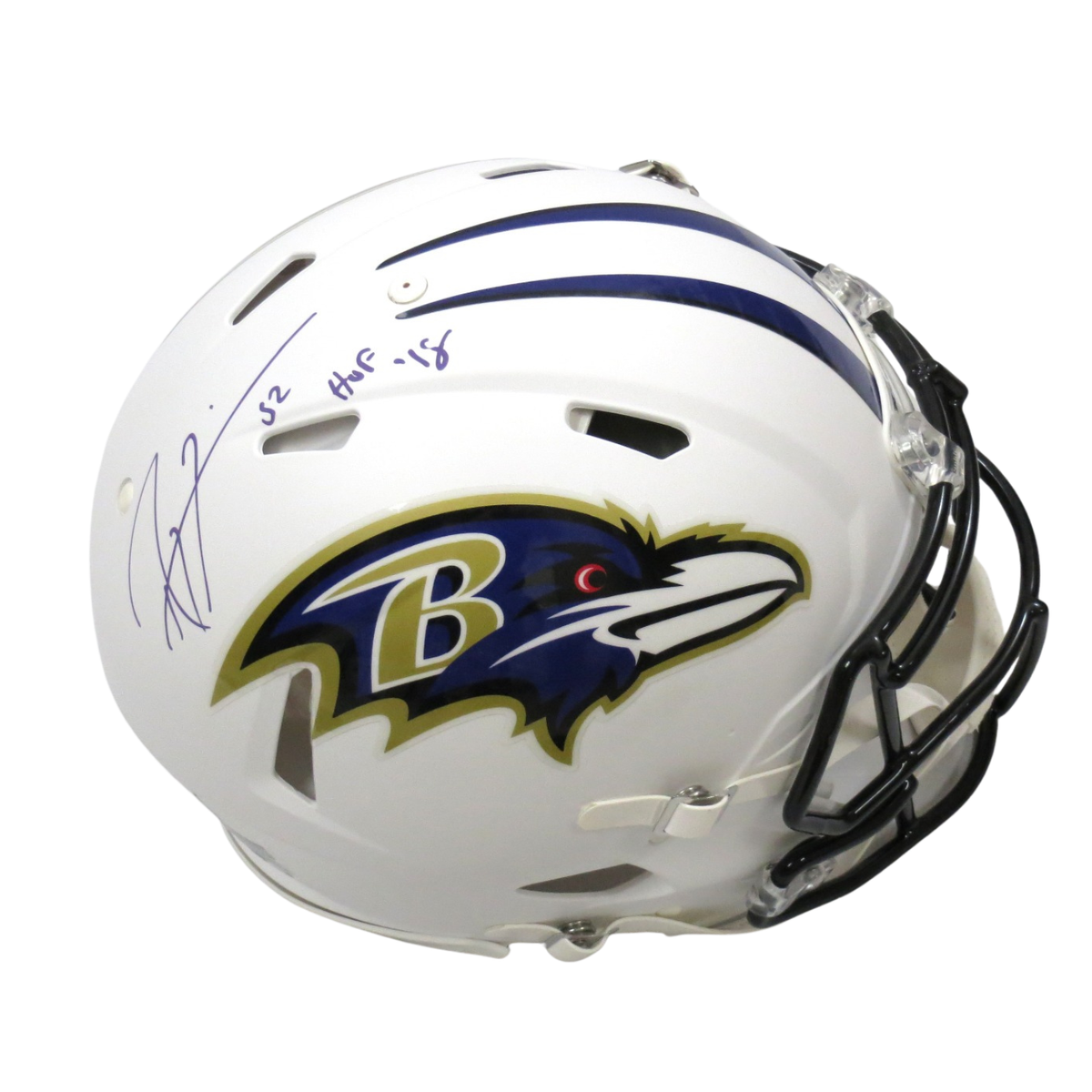 Ray Lewis Autographed Baltimore Ravens Riddell Flat Matte White Authentic Helmet W/ HOF 18 Beckett Witness-Powers Sports Memorabilia