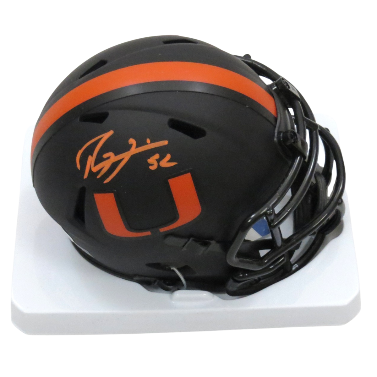 Ray Lewis Autographed Miami Hurricanes UM Riddell Eclipse Mini Helmet Beckett Witness-Powers Sports Memorabilia