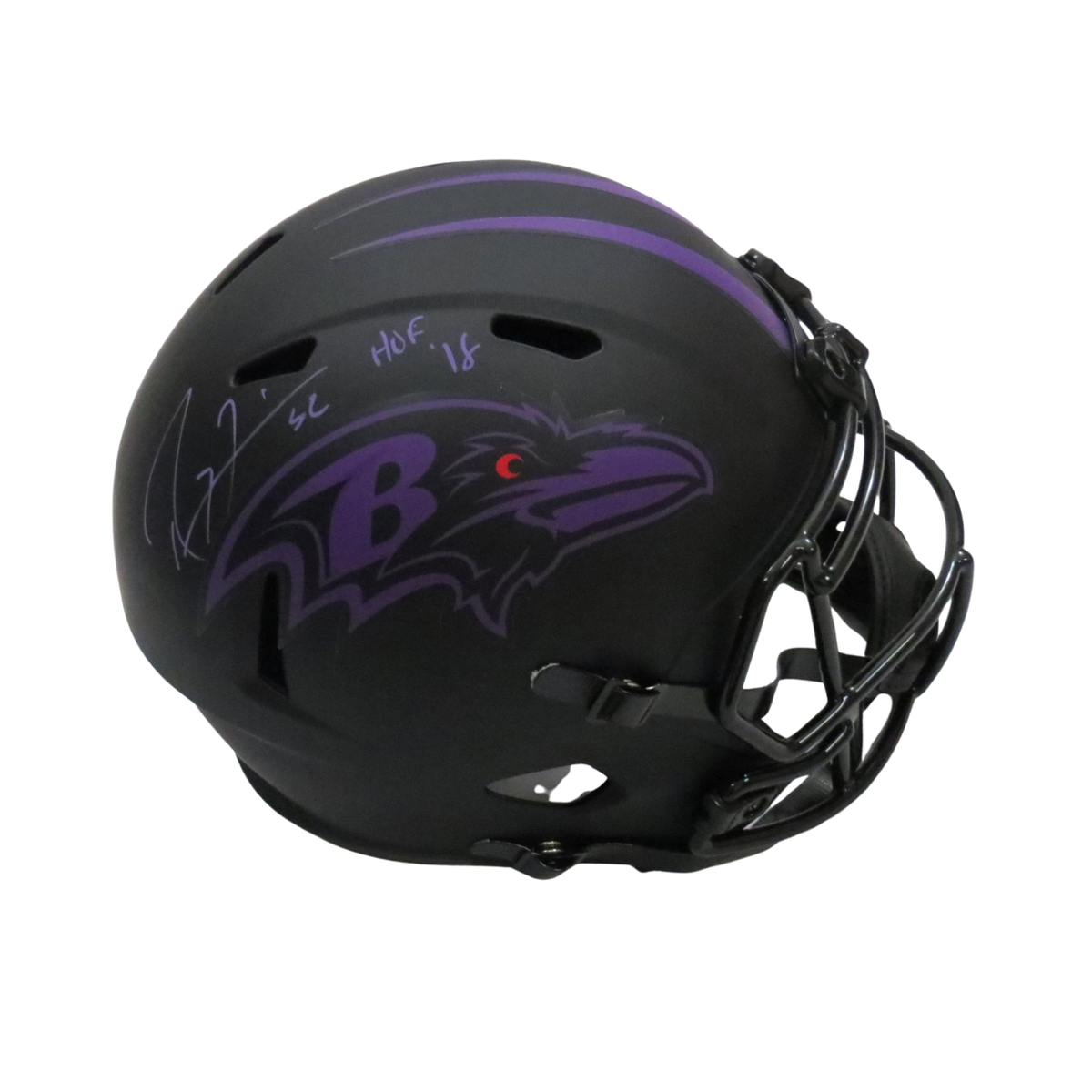 Ray Lewis Autographed Baltimore Ravens Riddell Eclipse Replica Helmet W/ HOF 18 Beckett Witness-Powers Sports Memorabilia