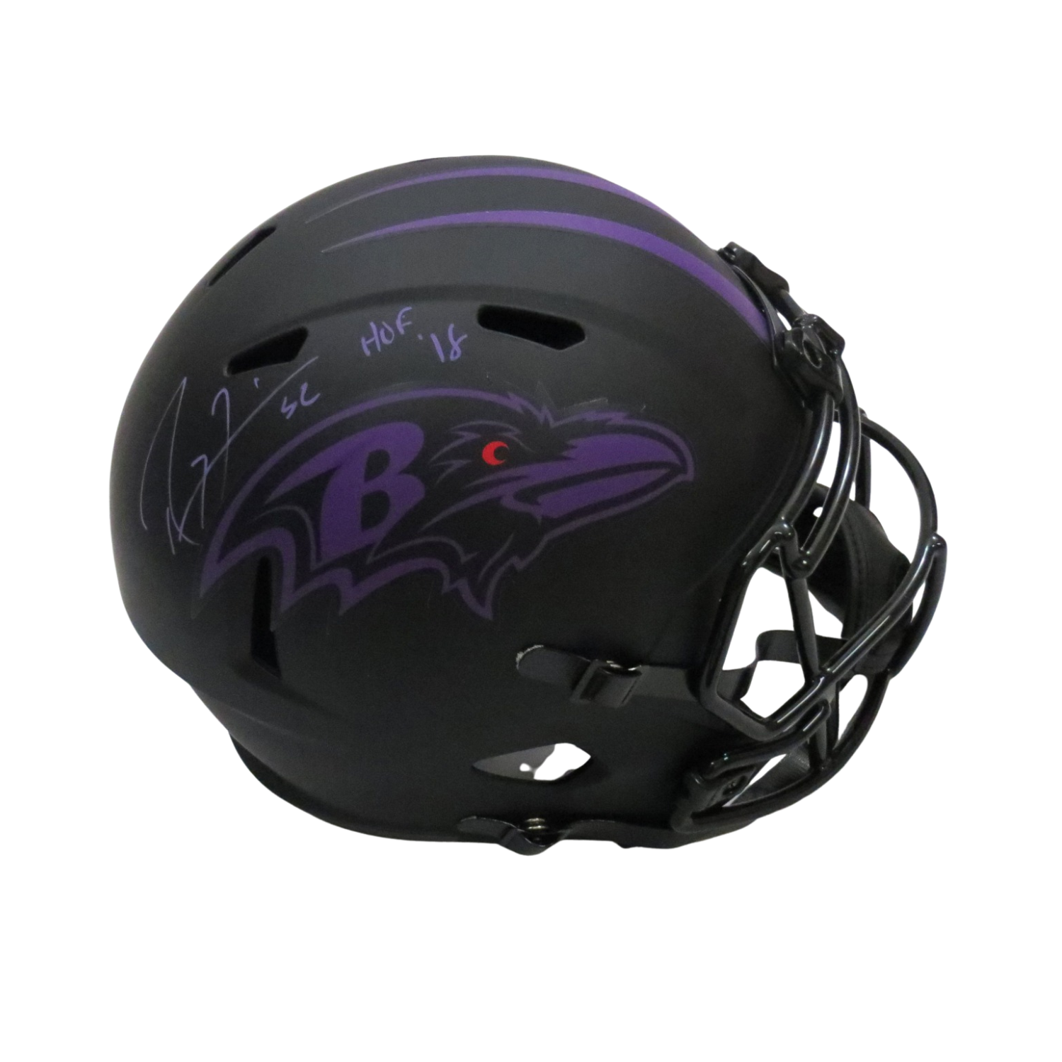 Ray Lewis Signed Baltimore Ravens Riddell Eclipse Replica Full Size Helmet W/ HOF 18 Beckett Witness-Powers Sports Memorabilia