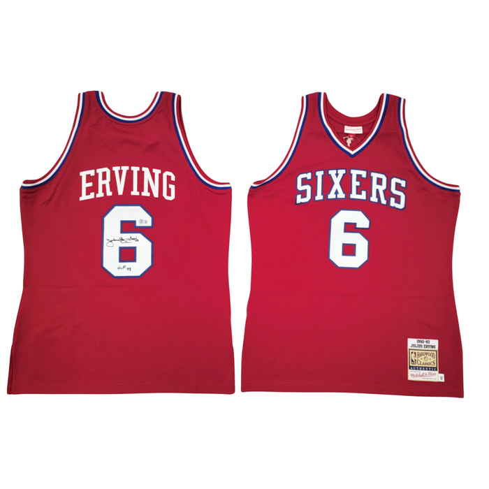 Julius Dr. J Erving Signed Philadelphia 76ers Mitchell & Ness Authentic Jersey W/ HOF 93 - Beckett-Powers Sports Memorabilia
