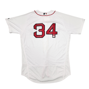 David Ortiz Autographed Boston Red Sox Majestic White Authentic Jersey W/ HOF 22,Big Papi, 3X WS Champ & 13 WS MVP Beckett Witnessed-Powers Sports Memorabilia