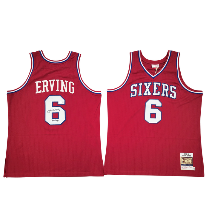 Julius Dr. J Erving Signed Philadelphia 76ers Mitchell & Ness Authentic Jersey W/ 83 Champs - Beckett-Powers Sports Memorabilia
