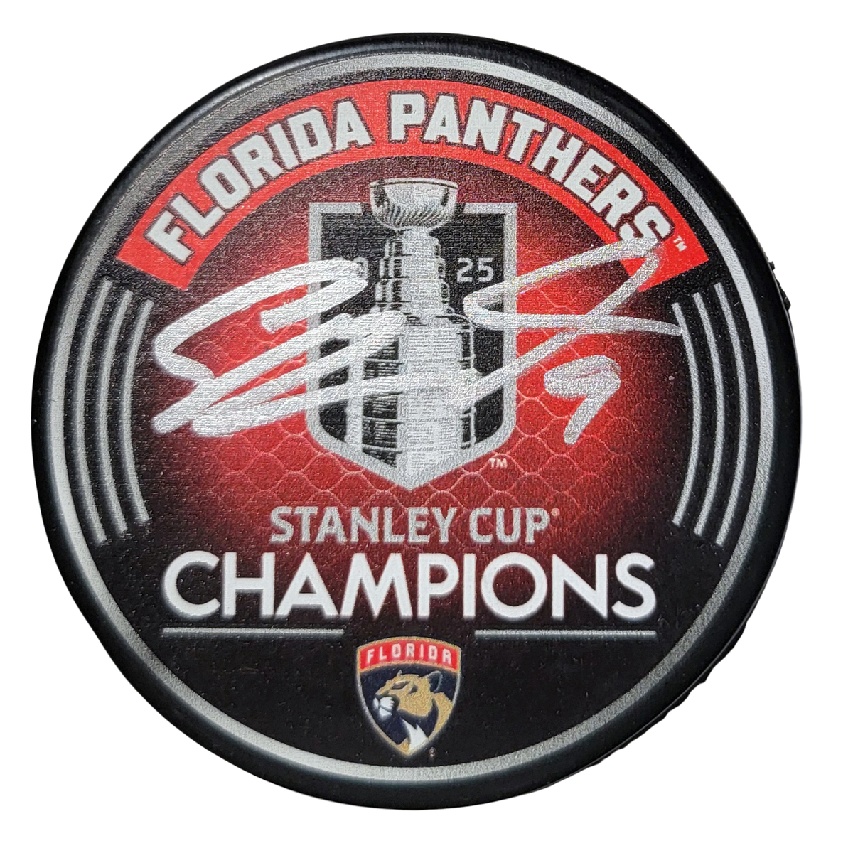 Sam Bennett Signed Florida Panthers 2025 Stanley Cup Champions Hocky Puck JSA Witness-Powers Sports Memorabilia