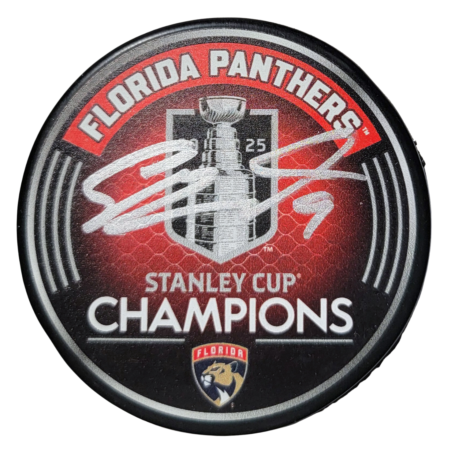 Sam Bennett Signed Florida Panthers 2025 Stanley Cup Champions Hocky Puck JSA Witness-Powers Sports Memorabilia