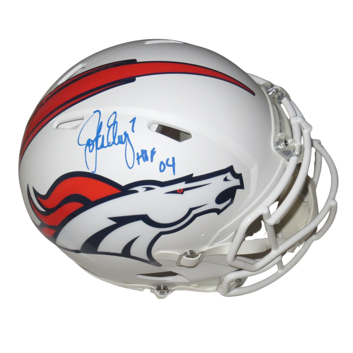 John Elway Signed Denver Broncos Riddell Matte White Speed Authentic Full Size Helmet W/ HOF 04 - Beckett-Powers Sports Memorabilia