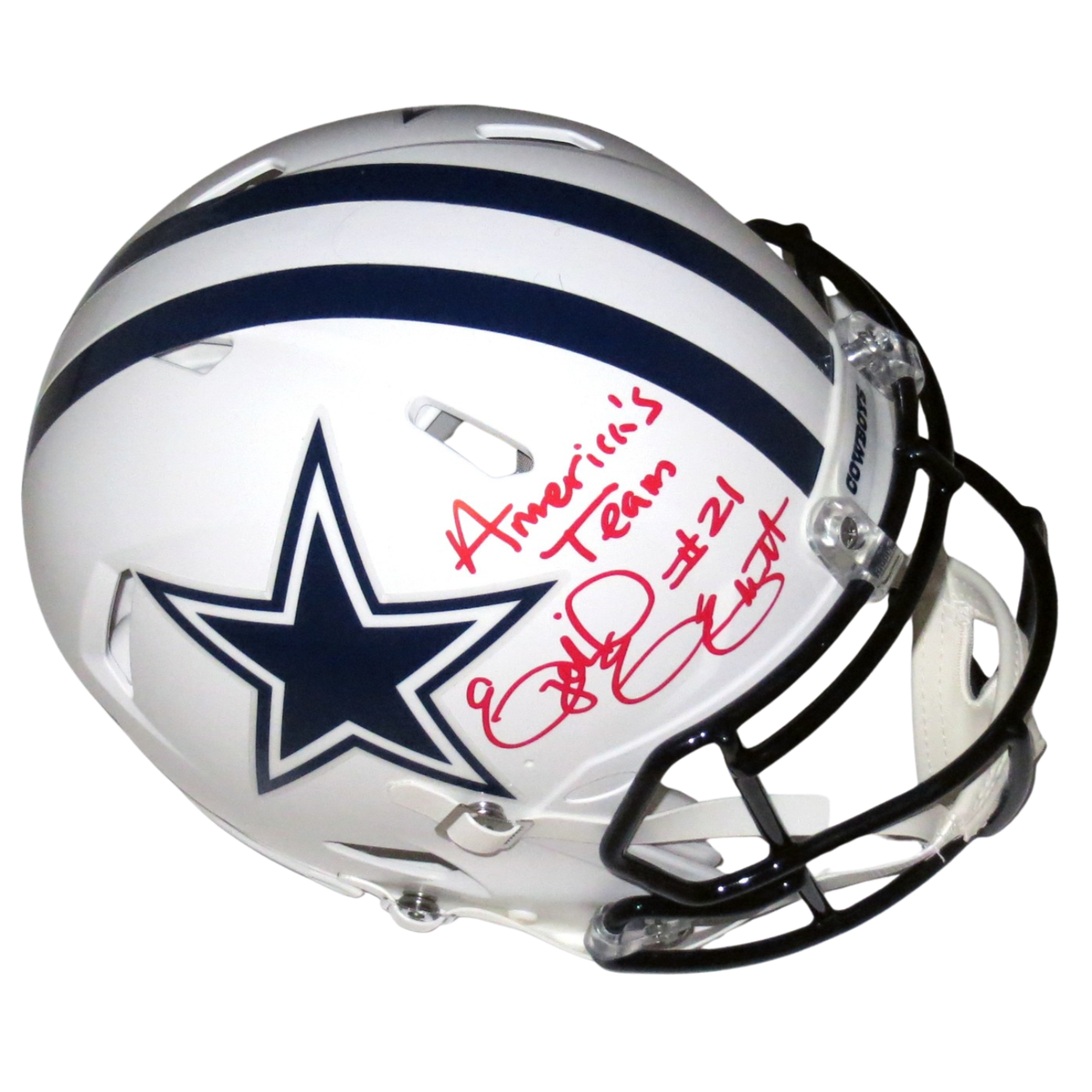 Ezekiel Elliott Autographed Dallas Cowboys Riddell Matte Flat White Speed Authentic Helmet W/America's Team Beckett Witnessed-Powers Sports Memorabilia