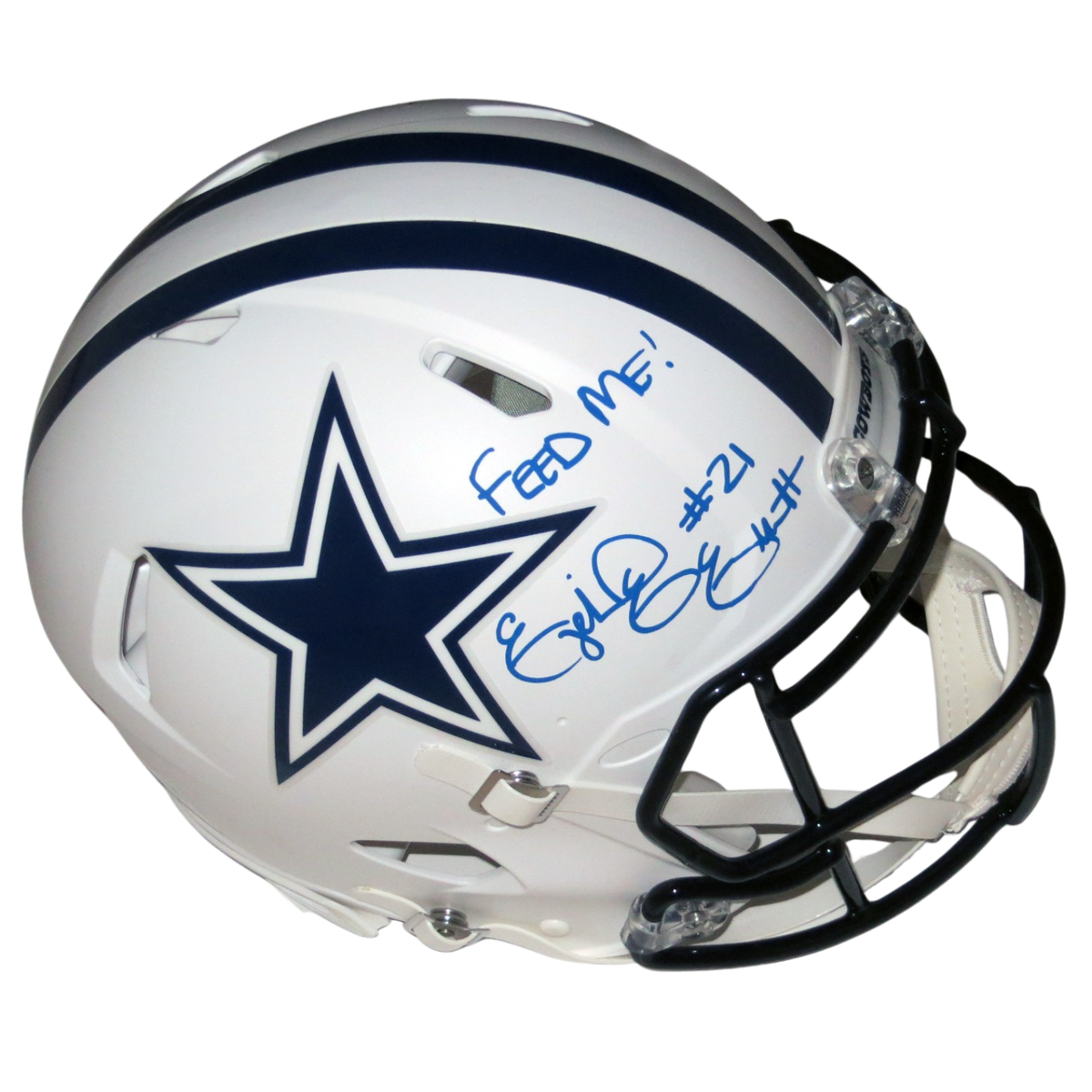 Ezekiel Elliott Autographed Dallas Cowboys Riddell Matte Flat White Speed Authentic Helmet W/Feed Me Beckett Witnessed-Powers Sports Memorabilia