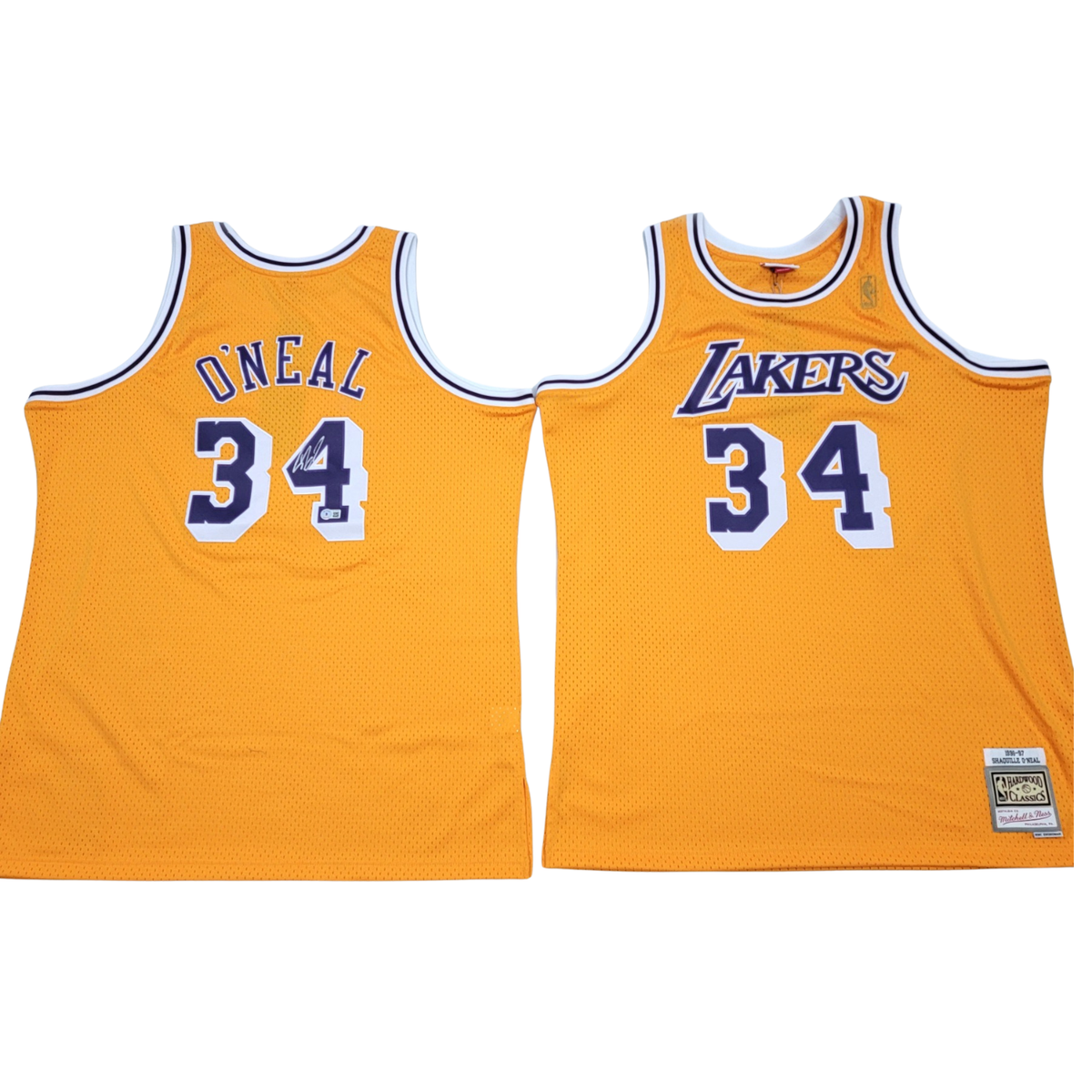 Shaquille O'Neal Autographed Los Angeles Lakers 1996-97 Gold Mitchell & Ness Swingman Jersey Beckett Witnessed-Powers Sports Memorabilia