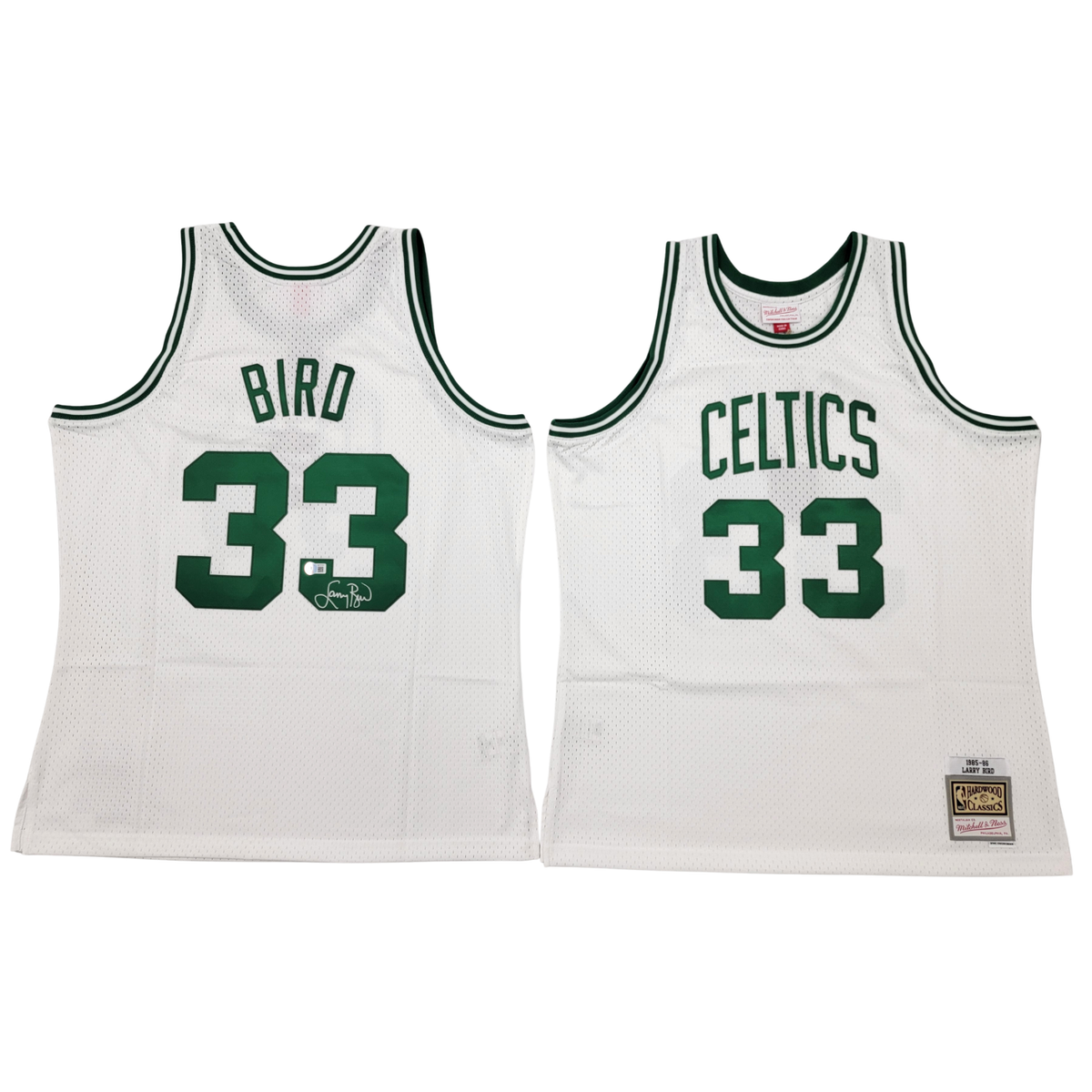 Larry Bird Autographed Boston Celtics White Mitchell & Ness Swingman Jersey Beckett Witnessed-Powers Sports Memorabilia