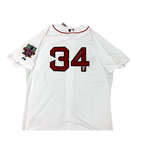 David Ortiz Autographed Boston Red Sox Majestic White Authentic Jersey Beckett Witnessed-Powers Sports Memorabilia