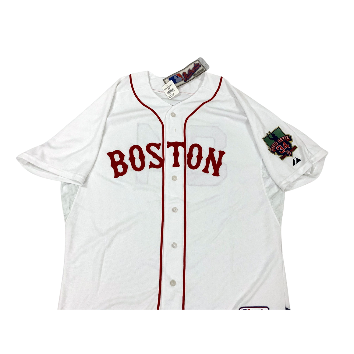 David Ortiz Autographed Boston Red Sox Majestic White Authentic Jersey Beckett Witnessed-Powers Sports Memorabilia
