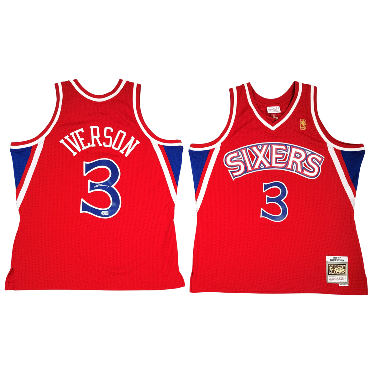 Allen Iverson Autographed Philadelphia 76ers Red 96-97 Mitchell & Ness Swingman Jersey Beckett Witnessed-Powers Sports Memorabilia